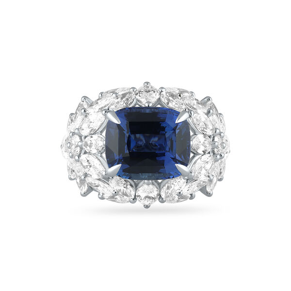 Sapphire Cushion-Cut Ring with Diamonds in White Gold